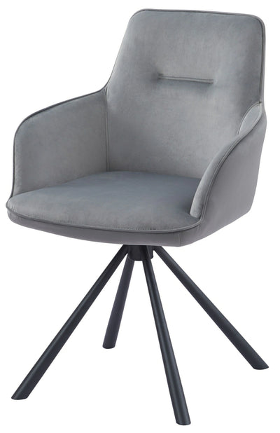 Amalia Light Grey French Velvet Swivel Dining Arm Chair With Matt Black Steel Spider Legs-Esme Furnishings