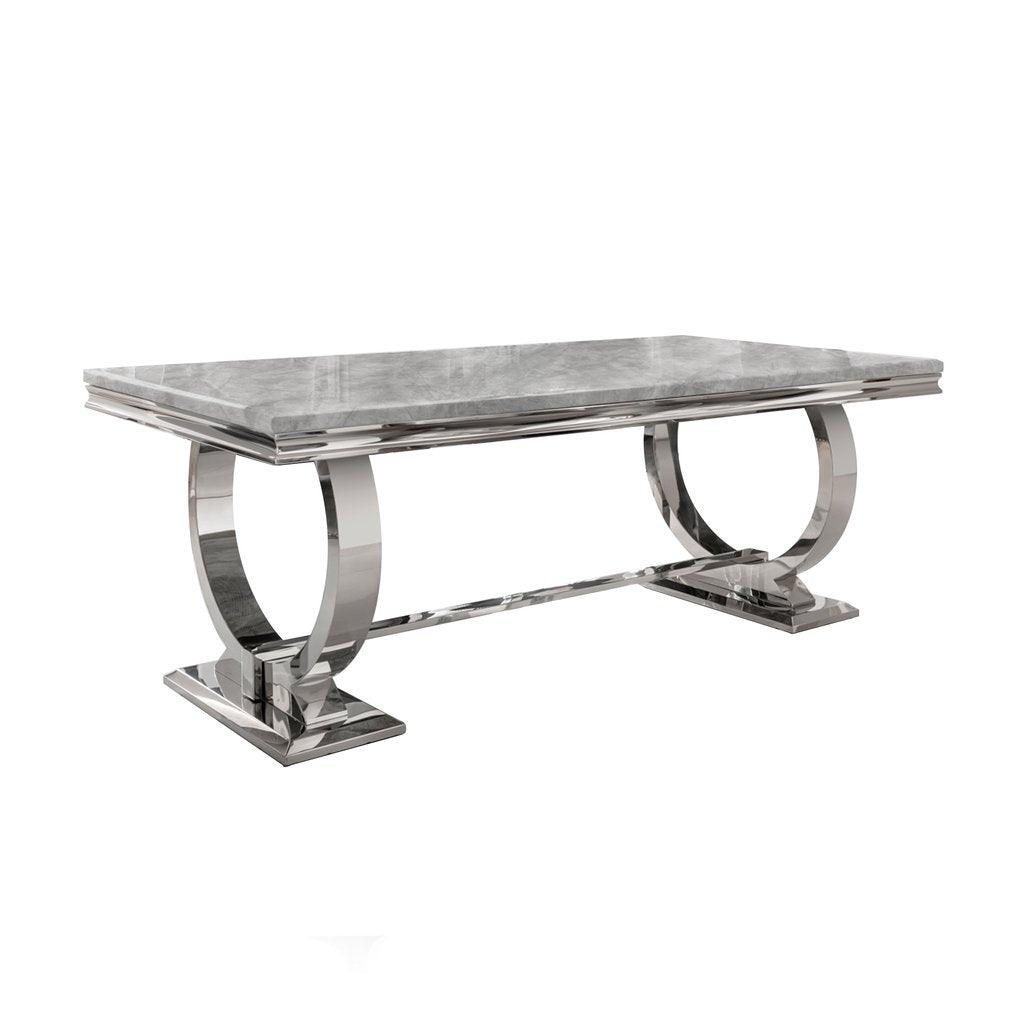 Arianna 200cm Grey Marble Dining Table + Belgravia Dark Grey Plush Velvet Button Dining Chairs-Esme Furnishings