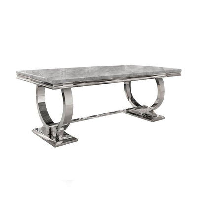 Arianna 200cm Grey Marble Dining Table + Belgravia Dark Grey Plush Velvet Button Dining Chairs-Esme Furnishings