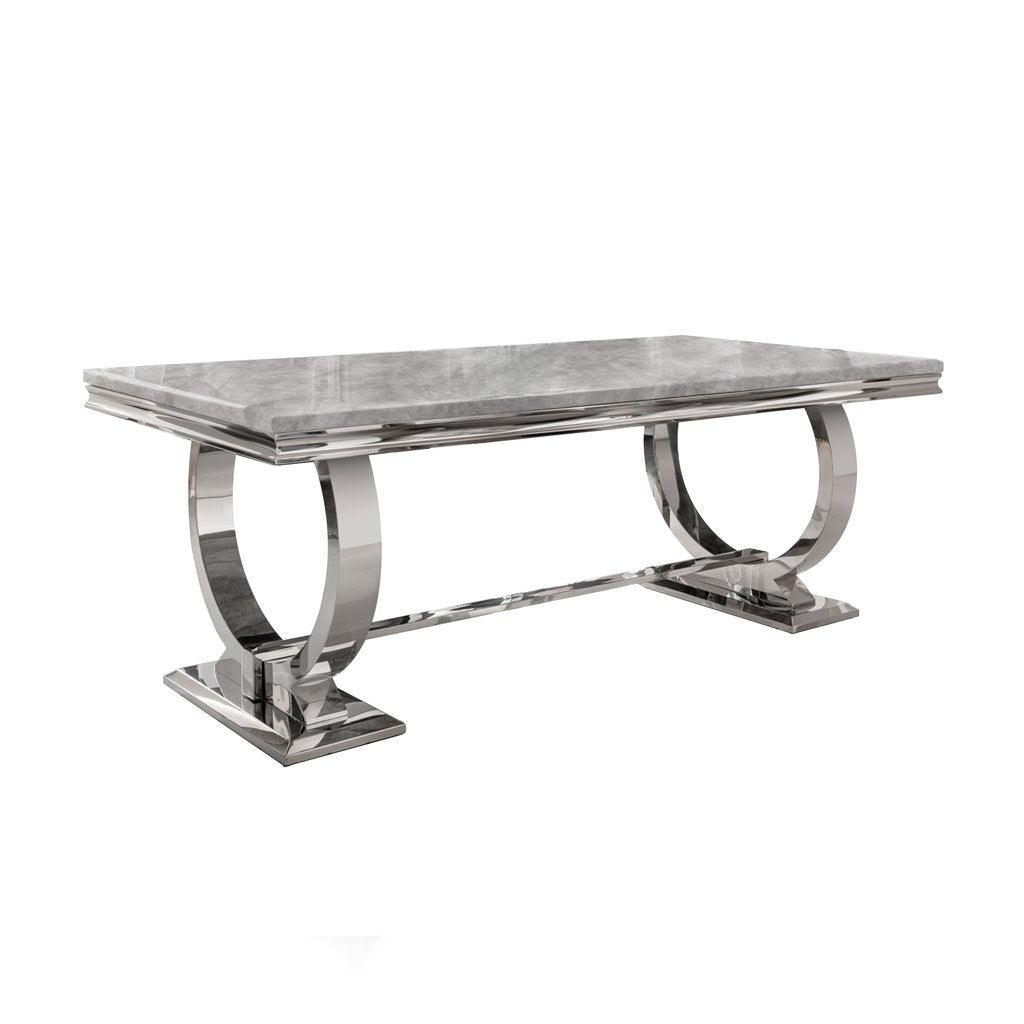 Arianna 180cm Grey Marble Dining Table + Belgravia Dark Grey Plush Velvet Button Dining Chairs-Esme Furnishings