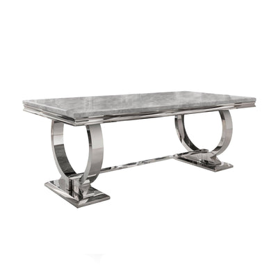 Arianna 170cm Grey Marble Dining Table + Lyon Lion Knocker Plush Velvet Chairs-Esme Furnishings