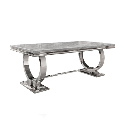 Arianna 150cm Grey Marble Dining Table + Lucy Lion Slim Knocker Plush Velvet Chairs-Esme Furnishings