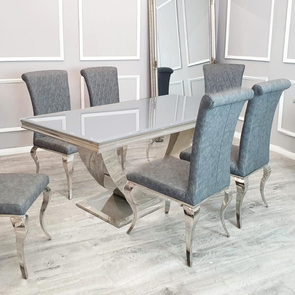 Arial 180CM Glass & Chrome Dining Table - 3 Colours-Esme Furnishings