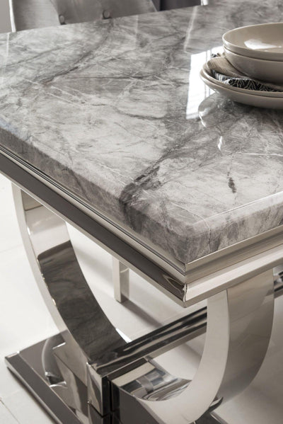 Arianna 180cm Grey Marble Dining Table + Belle Charcoal Velvet Chairs-Esme Furnishings