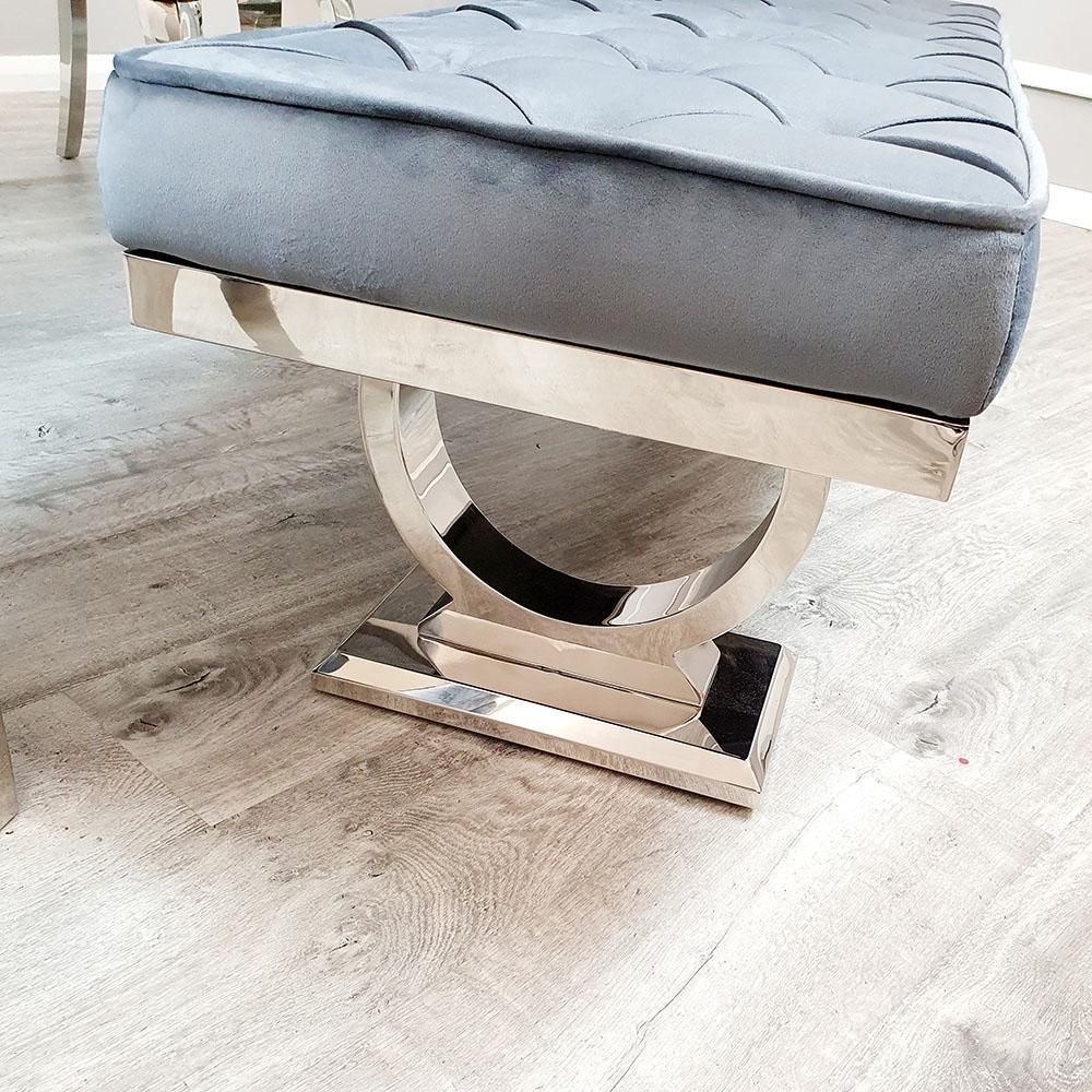 Arianna 170cm Light Grey Plush Velvet Bench-Esme Furnishings