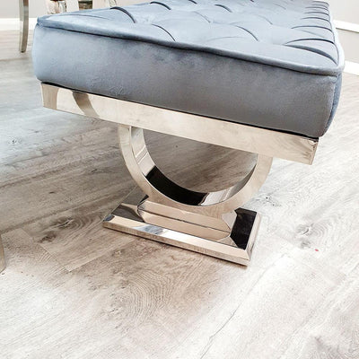 Arianna 170cm Light Grey Plush Velvet Bench-Esme Furnishings