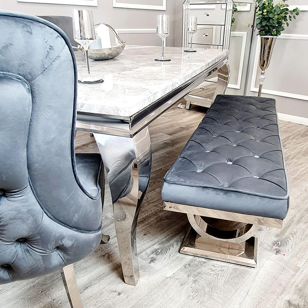 Arianna 170cm Light Grey Plush Velvet Bench-Esme Furnishings