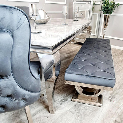 Arianna 170cm Light Grey Plush Velvet Bench-Esme Furnishings