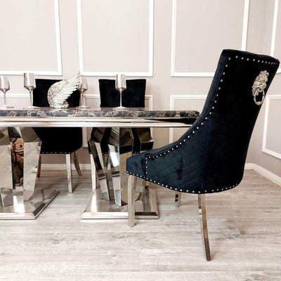 Athena 180cm Marble Dining Table + Lion Knocker Plush Velvet Dining Chairs - Special Promo Price-Esme Furnishings