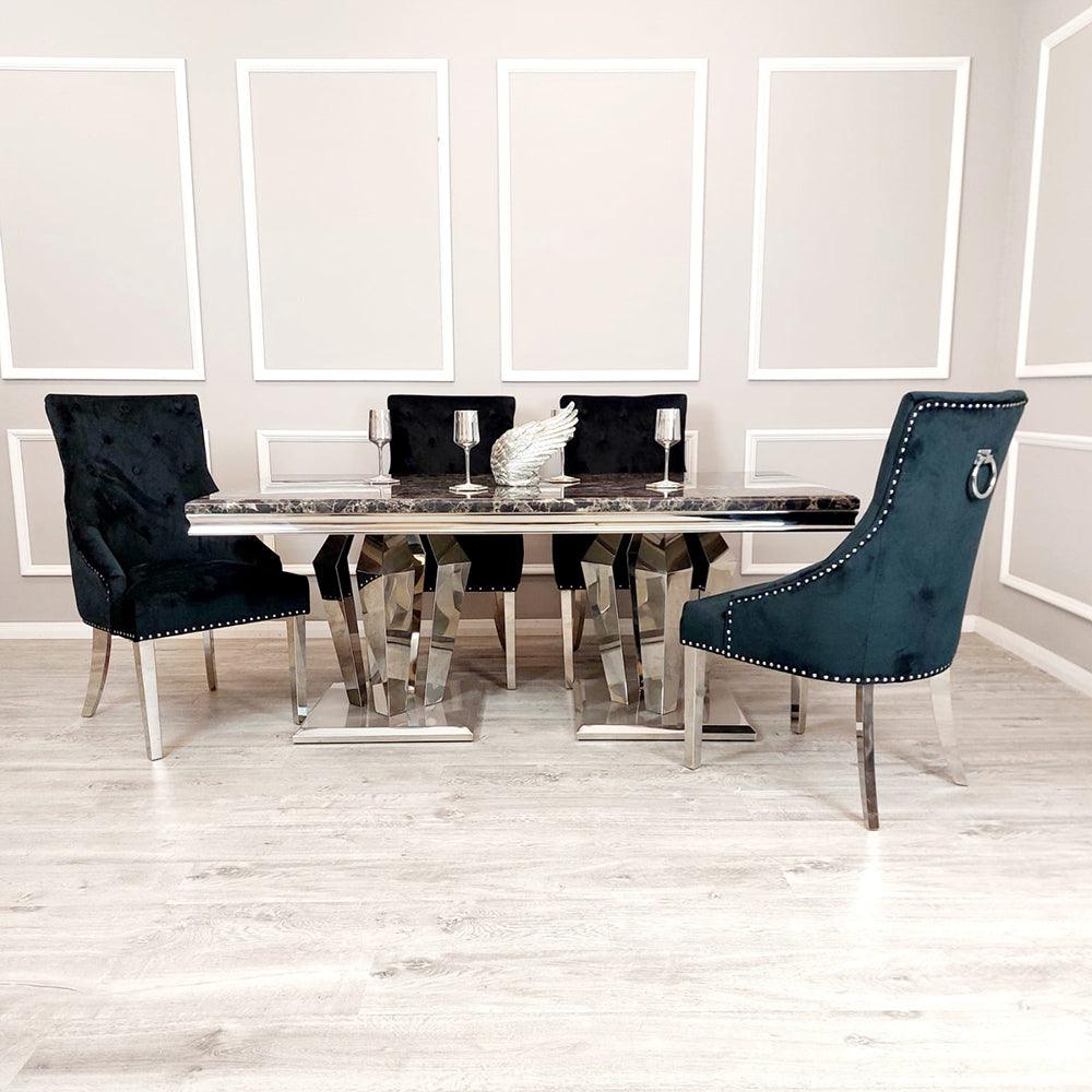 Athena 180cm Marble Dining Table + Knightsbridge Plush Velvet Dining Chairs - Special Promo Price-Esme Furnishings