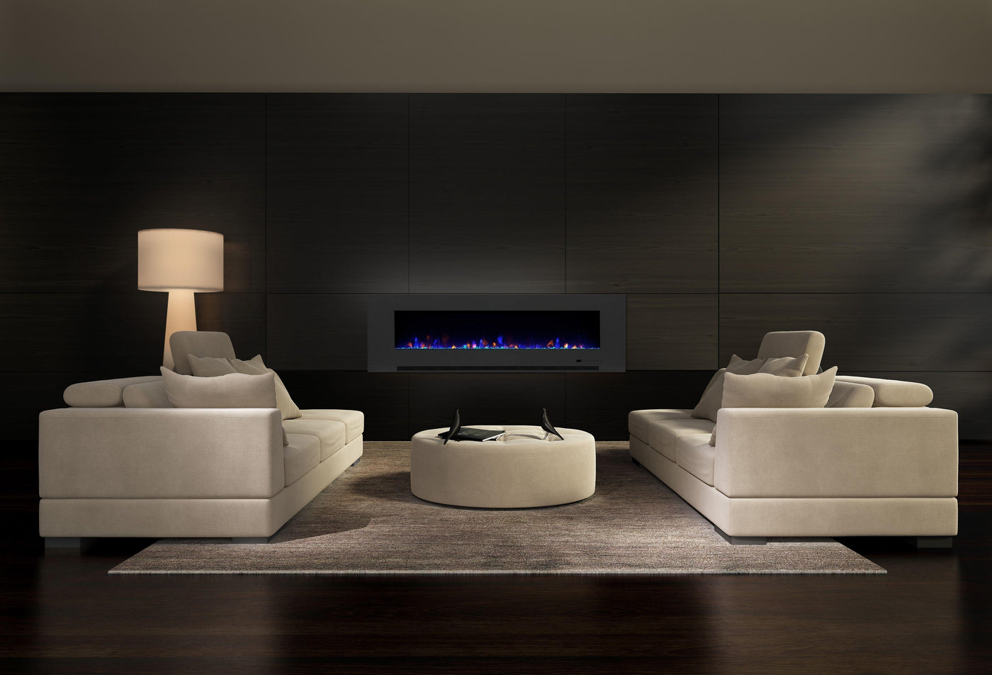 Aurora Grey 78" Insert Electric Fire 10 Colour LED Glass Wall Mounted Inset-Esme Furnishings
