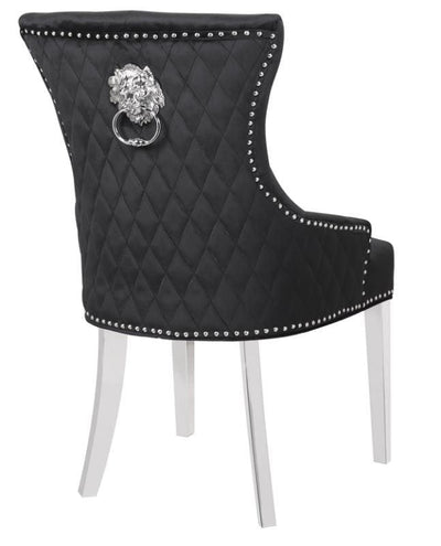 Western Lion Knocker Quilted Tufted Plush Velvet Dining Chair Chrome Legs - 4 Colours-Esme Furnishings