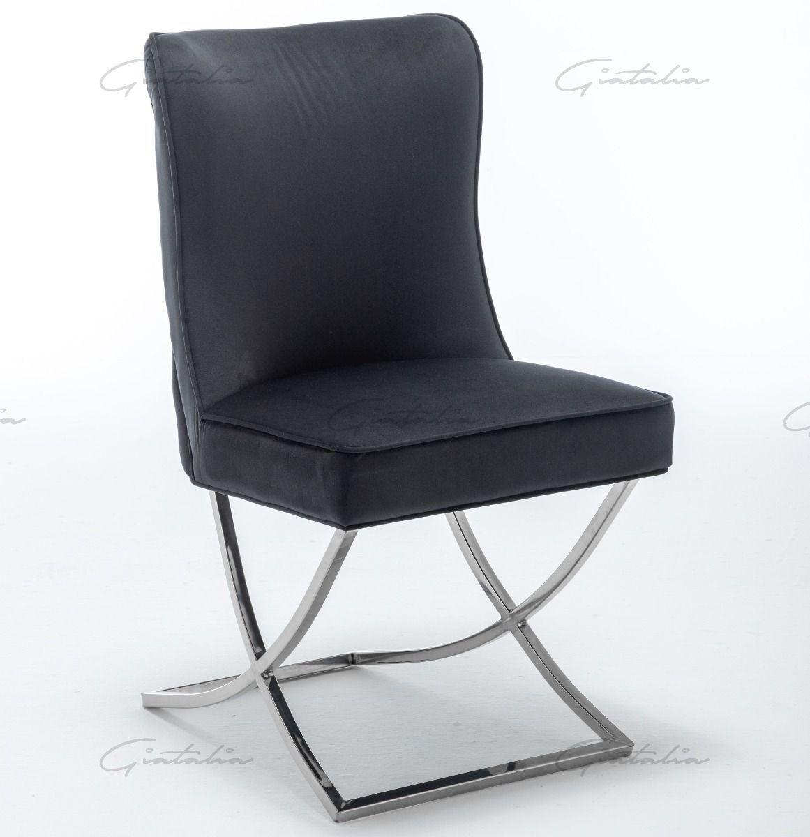 Belgravia Black French Velvet Button Back Dining Chair With Chrome Legs-Esme Furnishings