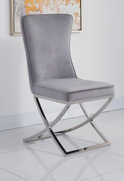 Louis 200cm Grey Marble Dining Table + Belgravia Dark Grey Plush Velvet Button Dining Chairs-Esme Furnishings