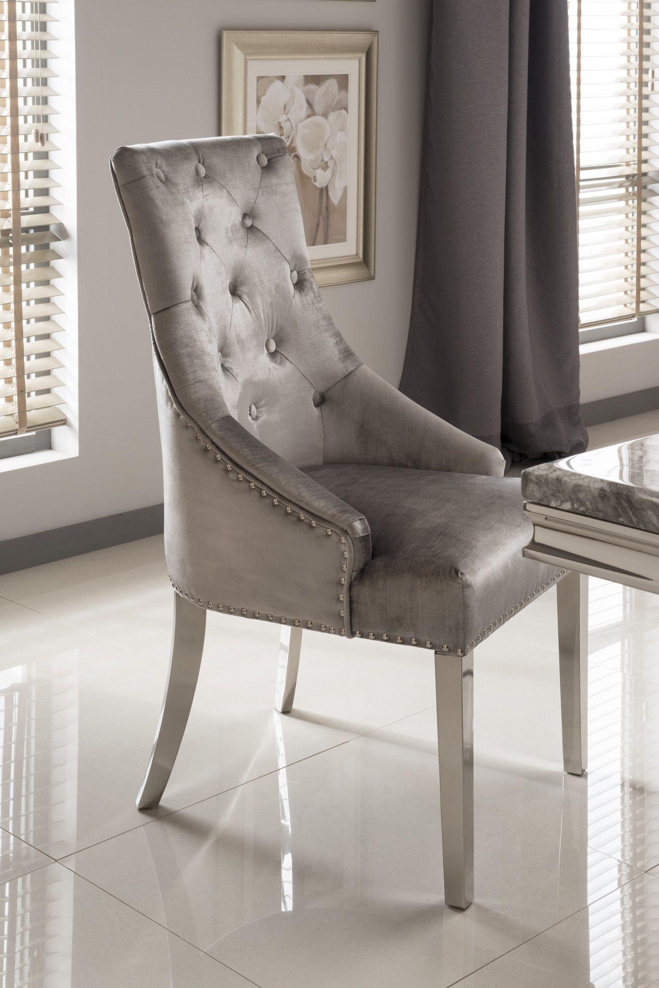 Arianna 180cm Grey Marble Dining Table + Belle Pewter Velvet Chairs-Esme Furnishings