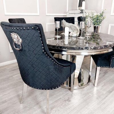 Athena 180cm Marble Dining Table + Lion Knocker Plush Velvet Dining Chairs - Special Promo Price-Esme Furnishings