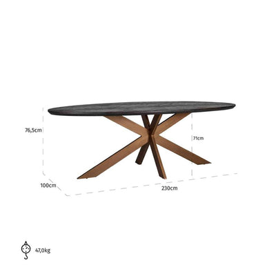 Blackbone Brass Oval 230cm Dining Table-Belmont Interiors