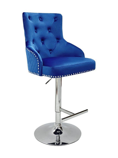 Dakota, Blue French Velvet, Quilted Back Bar Stool
