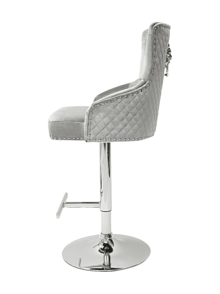 Dakota, Shimmer Grey French Velvet, Quilted Back Bar Stool