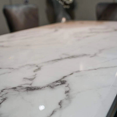 Sienna 180cm White Marble and Polished Chrome Dining Table-Esme Furnishings