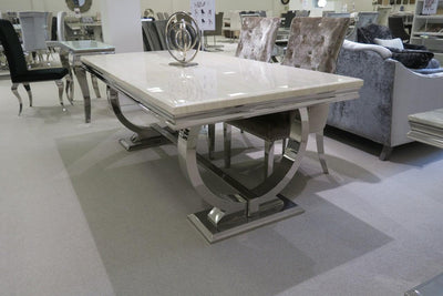 Arianna Cream 200CM Marble Dining Table + Knightsbridge Plush Velvet Dining Chairs-Esme Furnishings