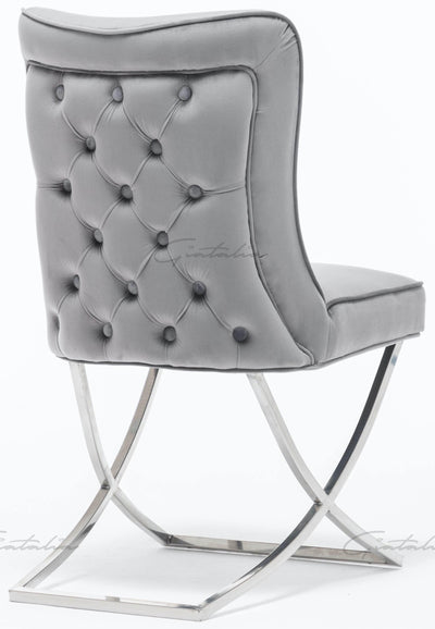 Louis 200cm Grey Marble Dining Table + Belgravia Dark Grey Plush Velvet Button Dining Chairs-Esme Furnishings
