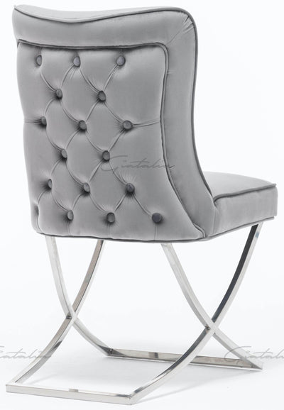 Louis 120cm Grey Marble Dining Table + Belgravia Dark Grey Plush Velvet Button Dining Chairs-Esme Furnishings