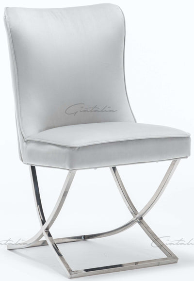 Arianna 180cm White Marble Dining Table + Belgravia Light Grey Plush Velvet Button Dining Chairs-Esme Furnishings