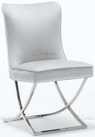 Louis 180cm Grey Marble Dining Table + Belgravia Light Grey Plush Velvet Button Dining Chairs-Esme Furnishings