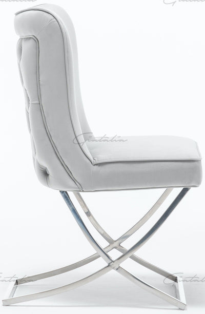 Louis 180cm Grey Marble Dining Table + Belgravia Light Grey Plush Velvet Button Dining Chairs-Esme Furnishings