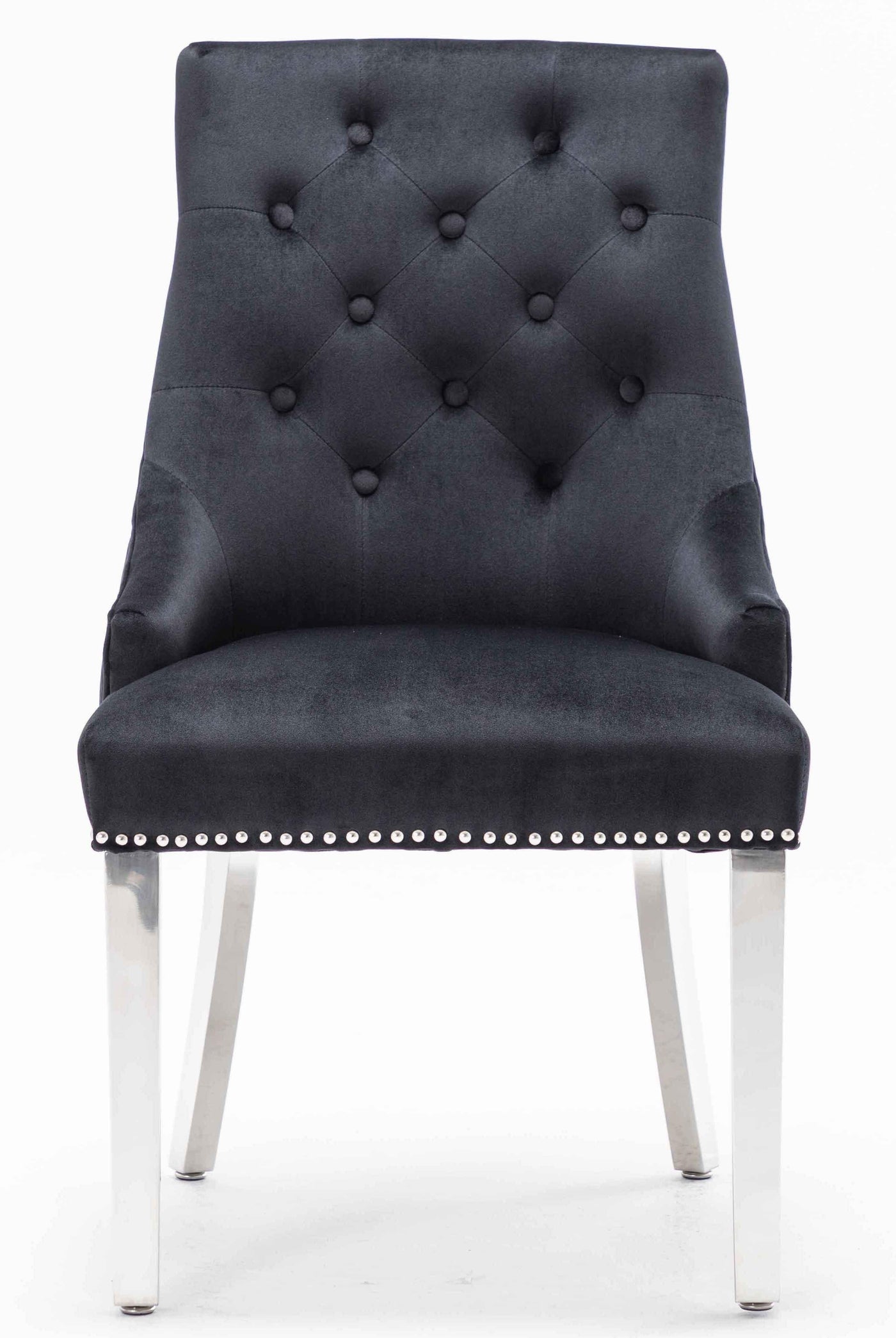 Ottavia Grey Marble 180CM Dining Table + Knightsbridge Chrome Knocker Plush Velvet Dining Chairs-Esme Furnishings