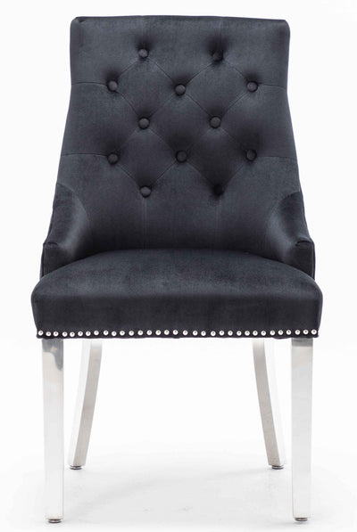 Ottavia Grey Marble 180CM Dining Table + Knightsbridge Chrome Knocker Plush Velvet Dining Chairs-Esme Furnishings
