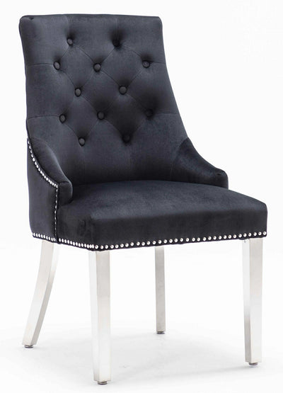 Knightsbridge Black French Velvet Knocker Back Dining Chair With Chrome Legs-Esme Furnishings