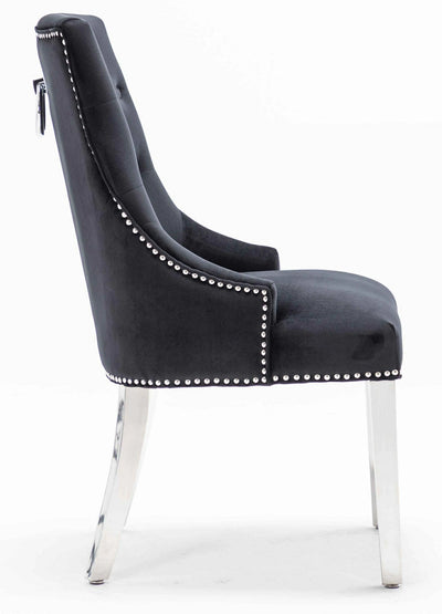 Knightsbridge Black French Velvet Knocker Back Dining Chair With Chrome Legs-Esme Furnishings