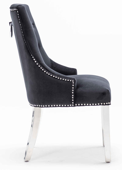 Ottavia White Marble 180CM Dining Table + Knightsbridge Chrome Knocker Plush Velvet Dining Chairs-Esme Furnishings
