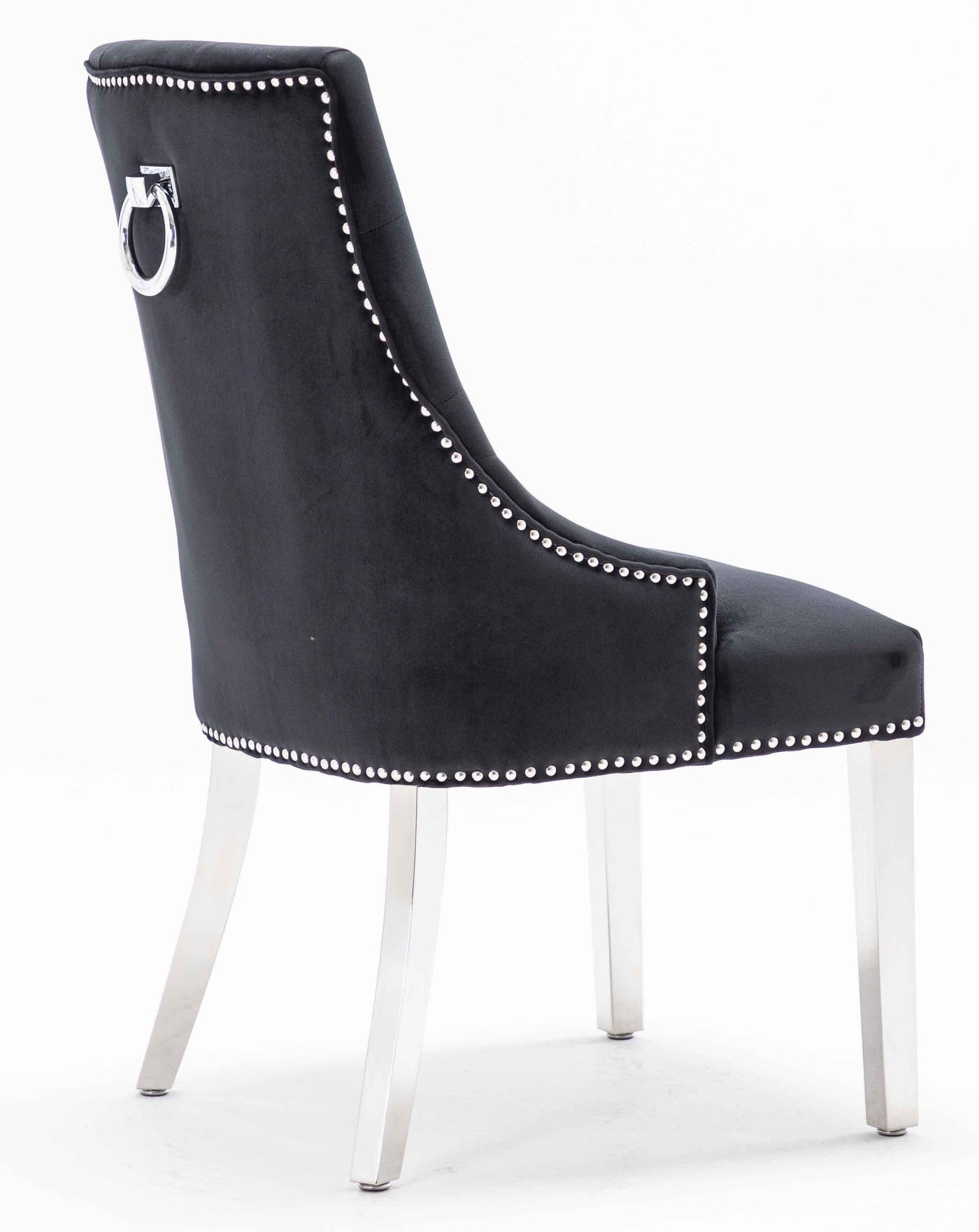 Ottavia Grey Marble 180CM Dining Table + Knightsbridge Chrome Knocker Plush Velvet Dining Chairs-Esme Furnishings