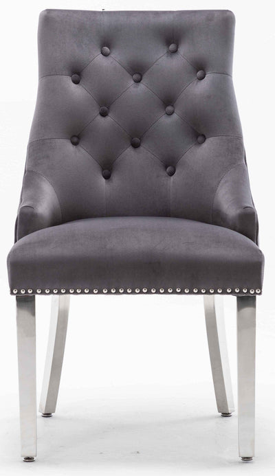 Louis 140cm White Marble Dining Table + Knightsbridge Dark Grey Knocker Plush Velvet Chairs-Esme Furnishings