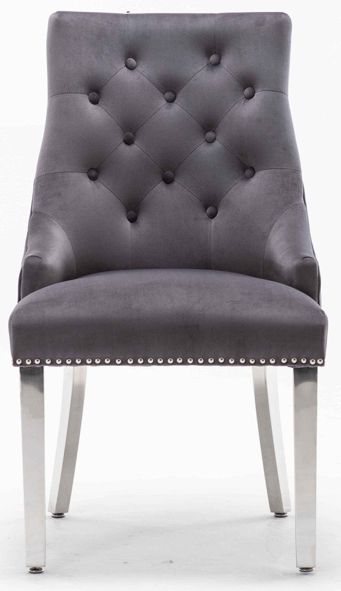 Louis 180cm White Marble Dining Table + Knightsbridge Dark Grey Knocker Plush Velvet Chairs-Esme Furnishings