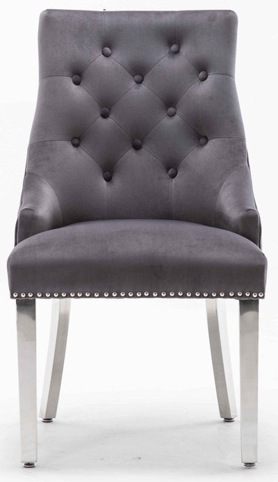 Louis 180cm White Marble Dining Table + Knightsbridge Dark Grey Knocker Plush Velvet Chairs-Esme Furnishings