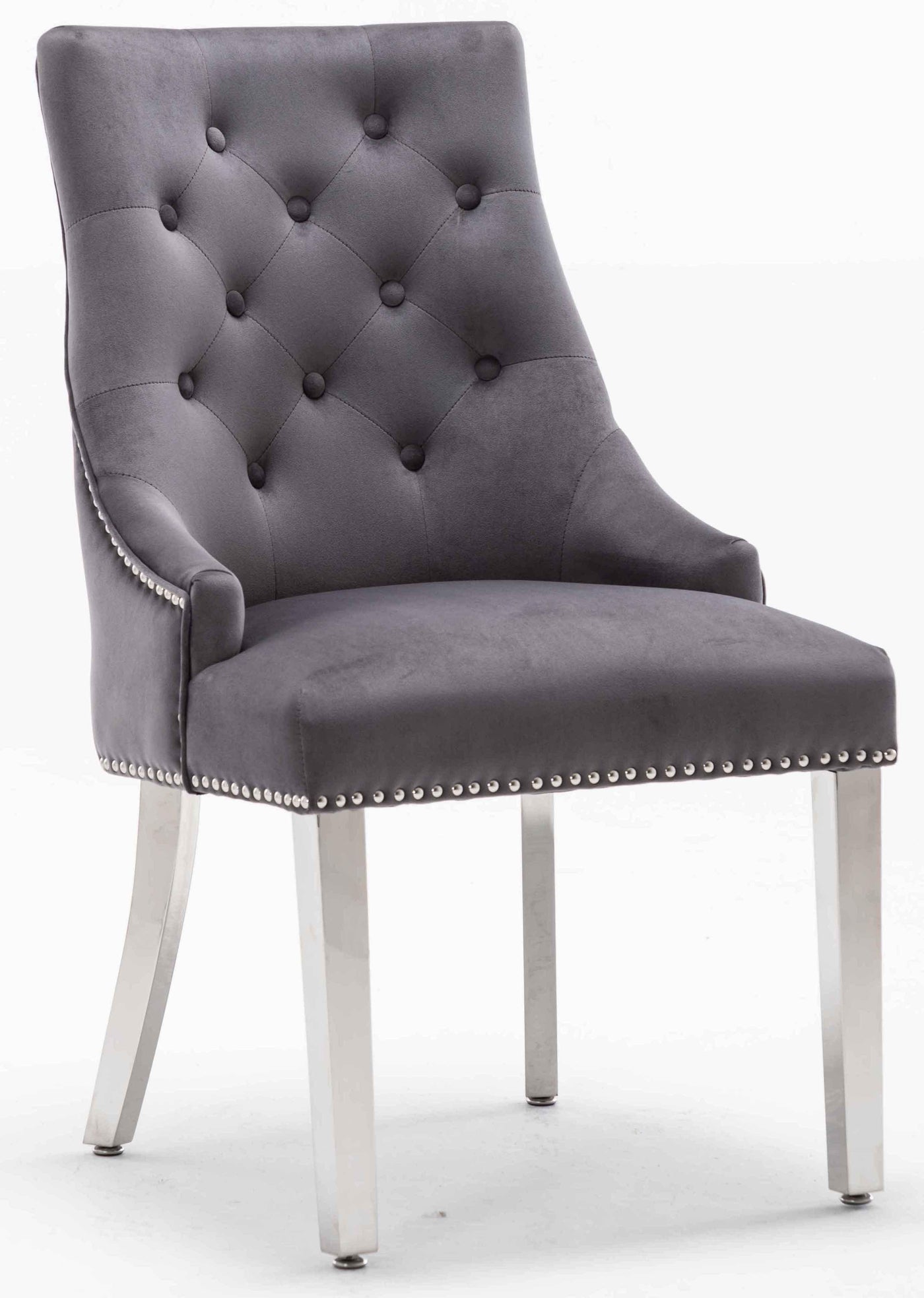 Louis 180cm White Marble Dining Table + Knightsbridge Dark Grey Knocker Plush Velvet Chairs-Esme Furnishings