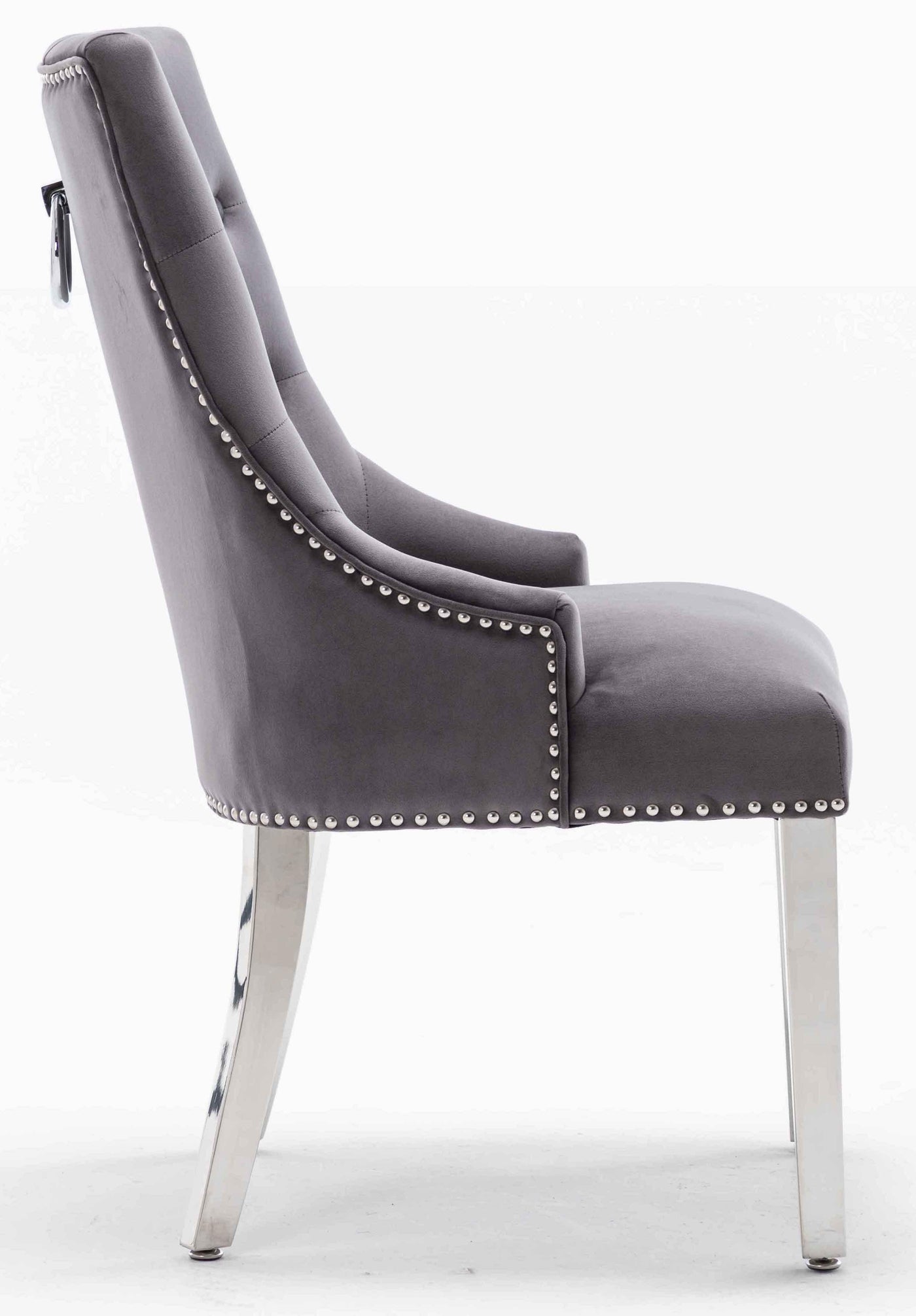 Louis 200cm Grey Marble Dining Table + Knightsbridge Dark Grey Knocker Plush Velvet Chairs-Esme Furnishings