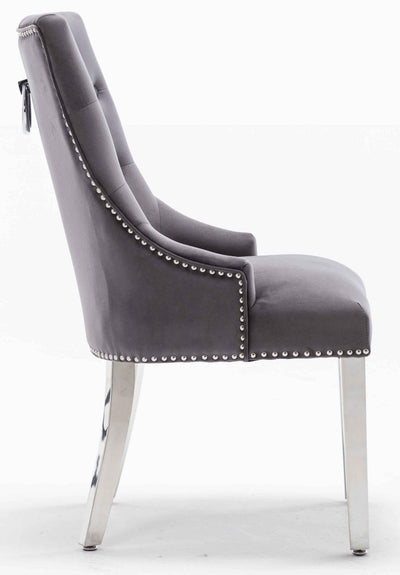 Louis 180cm White Marble Dining Table + Knightsbridge Dark Grey Knocker Plush Velvet Chairs-Esme Furnishings
