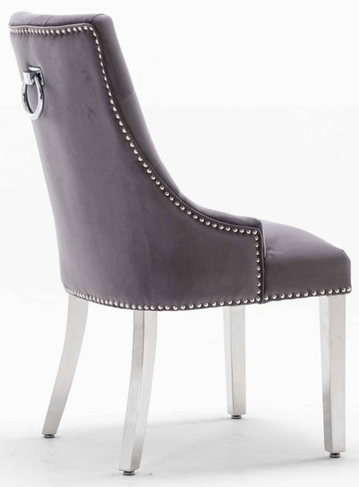 Louis 180cm White Marble Dining Table + Knightsbridge Dark Grey Knocker Plush Velvet Chairs-Esme Furnishings