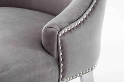 Louis 150cm White Marble Dining Table + Knightsbridge Light Grey Knocker Plush Velvet Chairs-Esme Furnishings