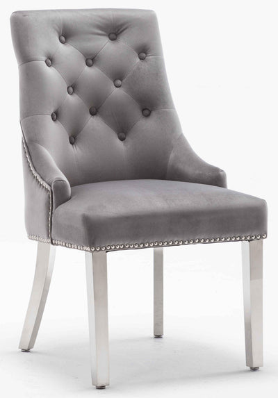 Ottavia Grey Marble 180CM Dining Table + Knightsbridge Chrome Knocker Plush Velvet Dining Chairs-Esme Furnishings