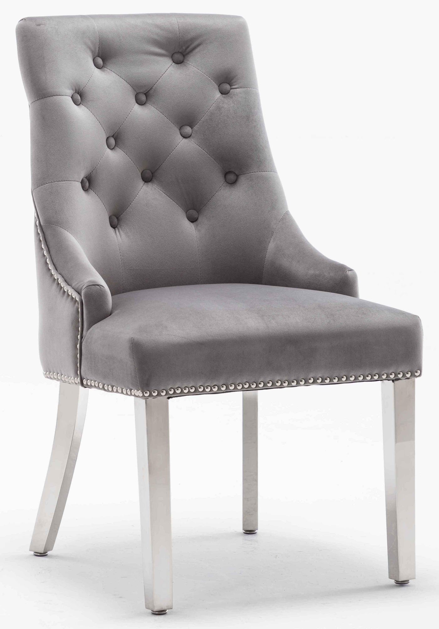 Louis 150cm White Marble Dining Table + Knightsbridge Light Grey Knocker Plush Velvet Chairs-Esme Furnishings