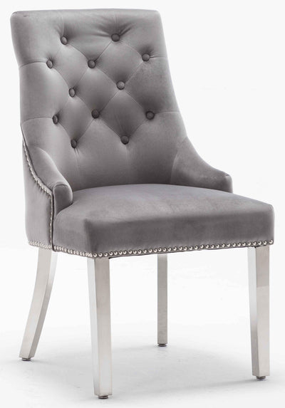 Louis 150cm White Marble Dining Table + Knightsbridge Light Grey Knocker Plush Velvet Chairs-Esme Furnishings