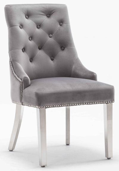 Louis 180cm White Marble Dining Table + Knightsbridge Light Grey Knocker Plush Velvet Chairs-Esme Furnishings