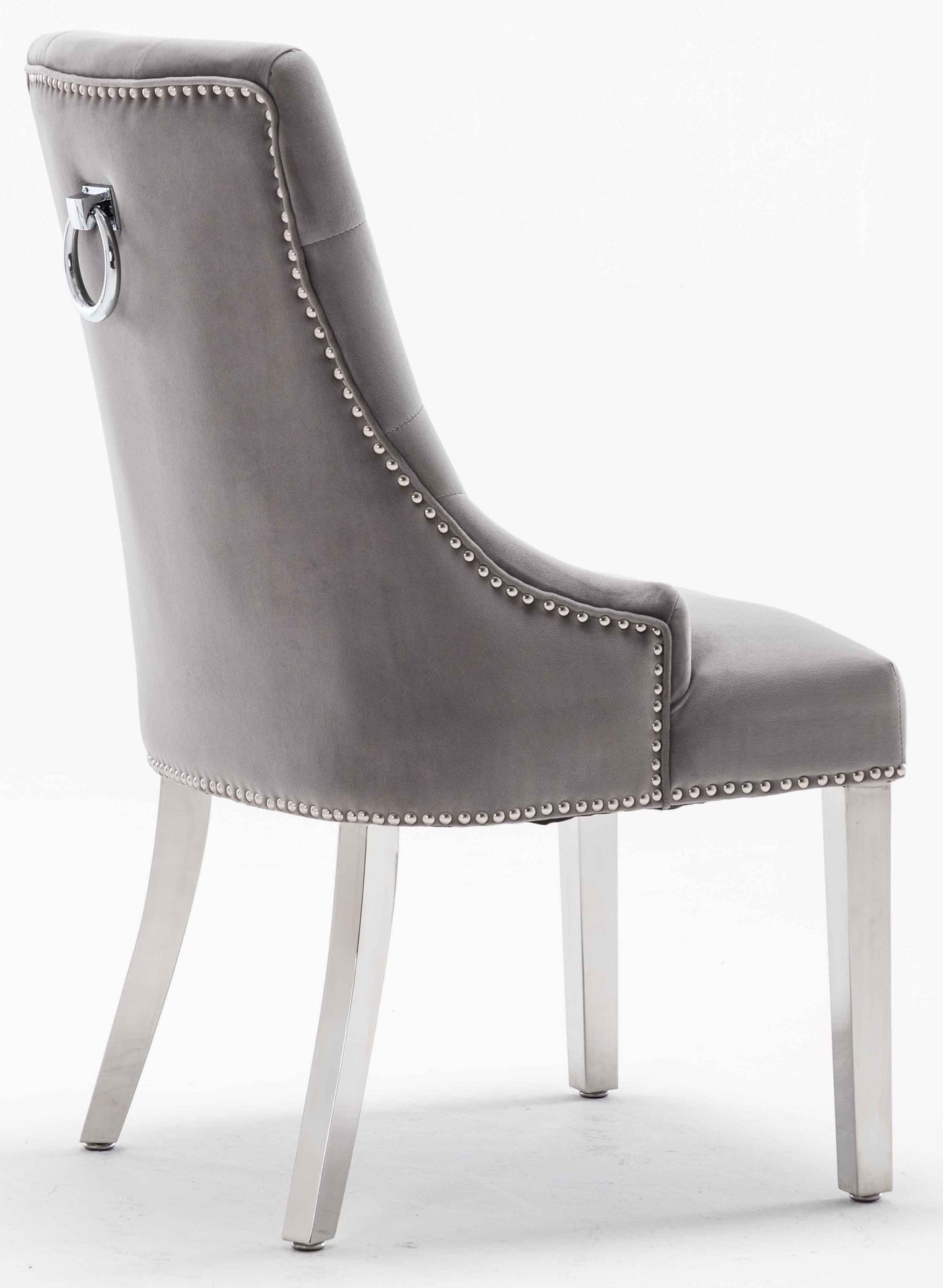 Louis 150cm White Marble Dining Table + Knightsbridge Light Grey Knocker Plush Velvet Chairs-Esme Furnishings
