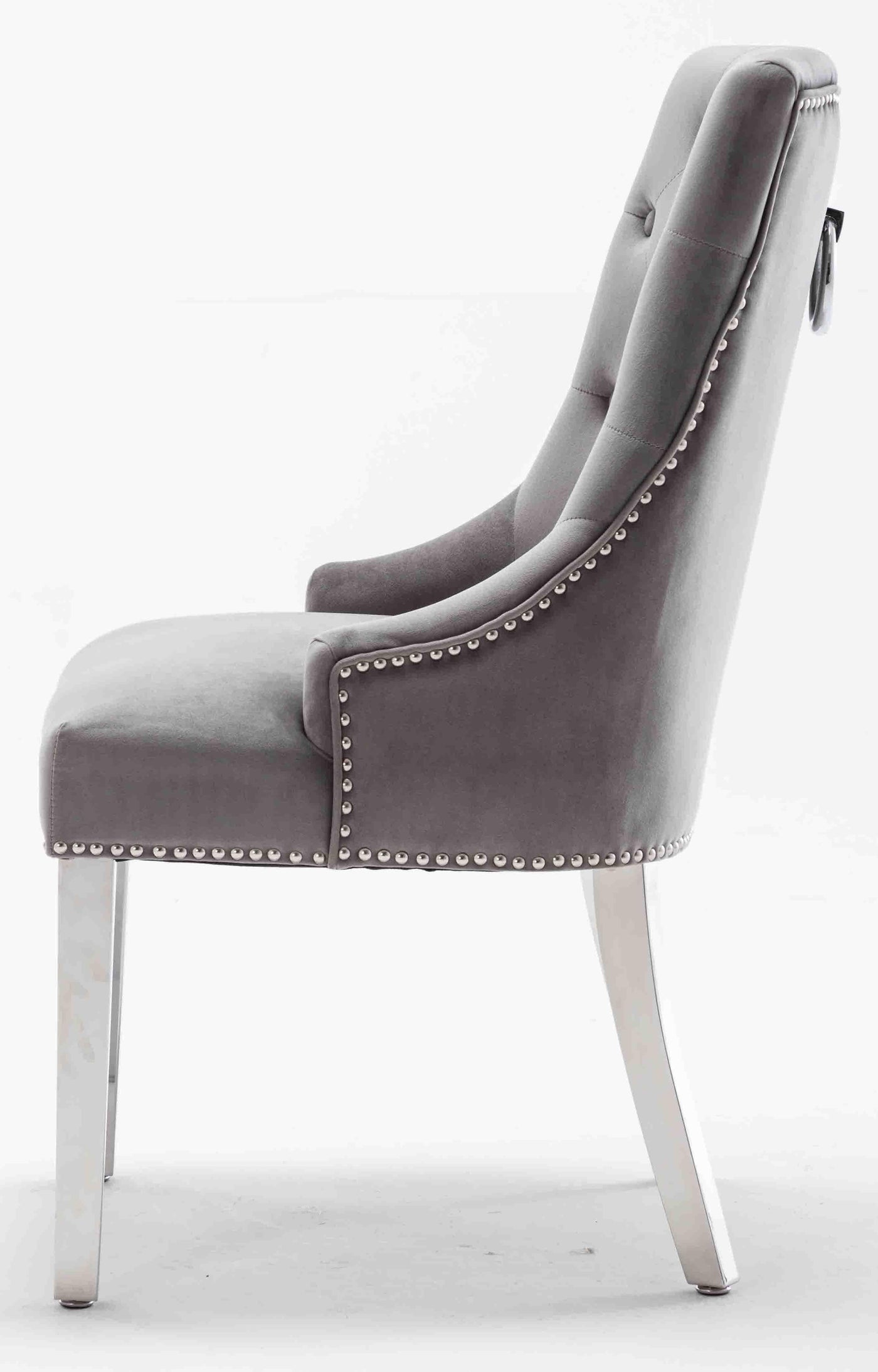 Louis 200cm White Marble Dining Table + Knightsbridge Light Grey Knocker Plush Velvet Chairs-Esme Furnishings